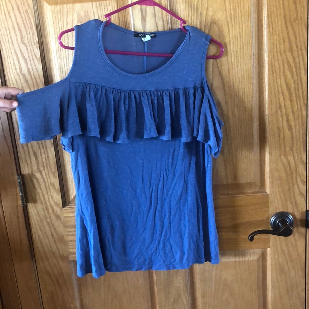 Blue shirt with cutout shoulders